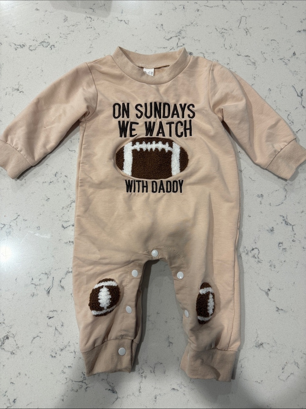 On Sundays We Watch With Daddy Beige Football One-Piece